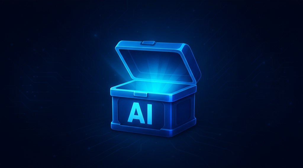 an ai toolbox with neon lights. 